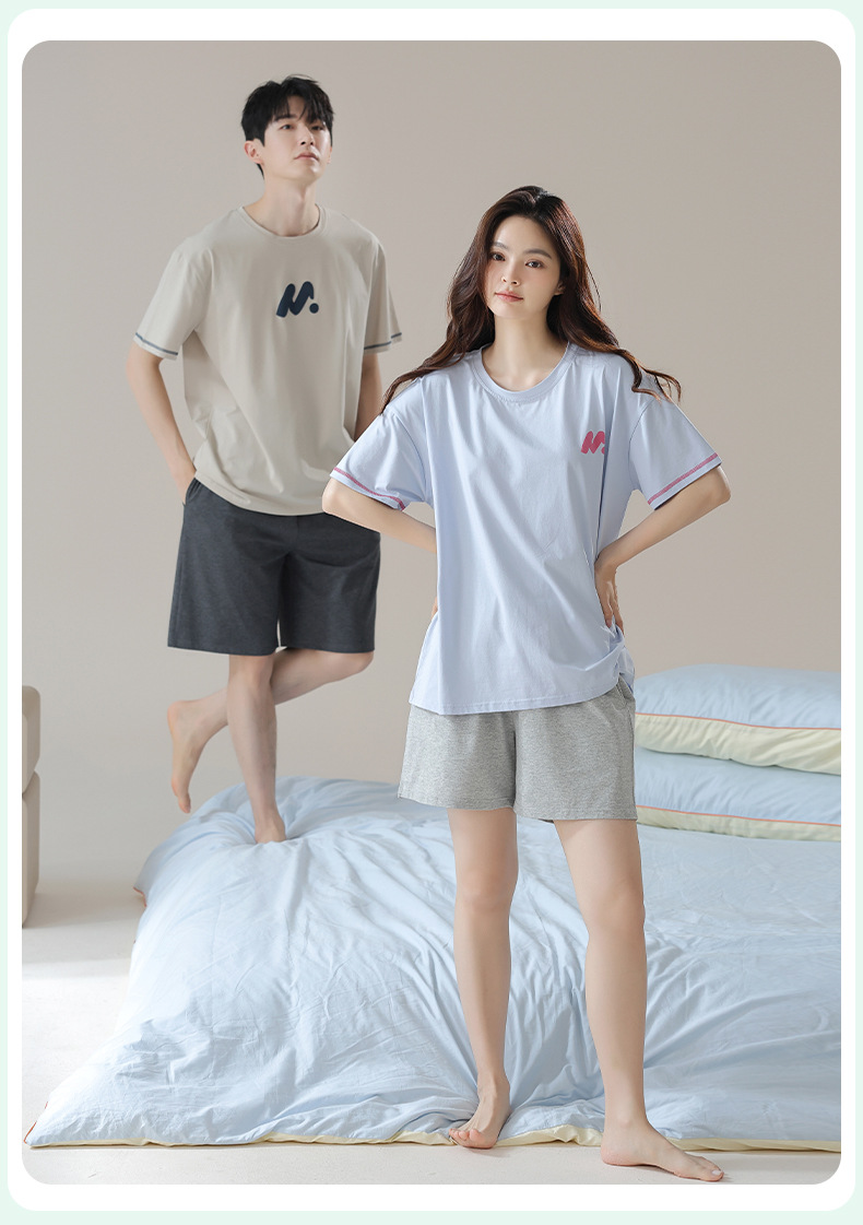 【抗菌新疆棉】短袖纯棉情侣睡衣女夏季男士睡衣夏薄款家居服套装详情11