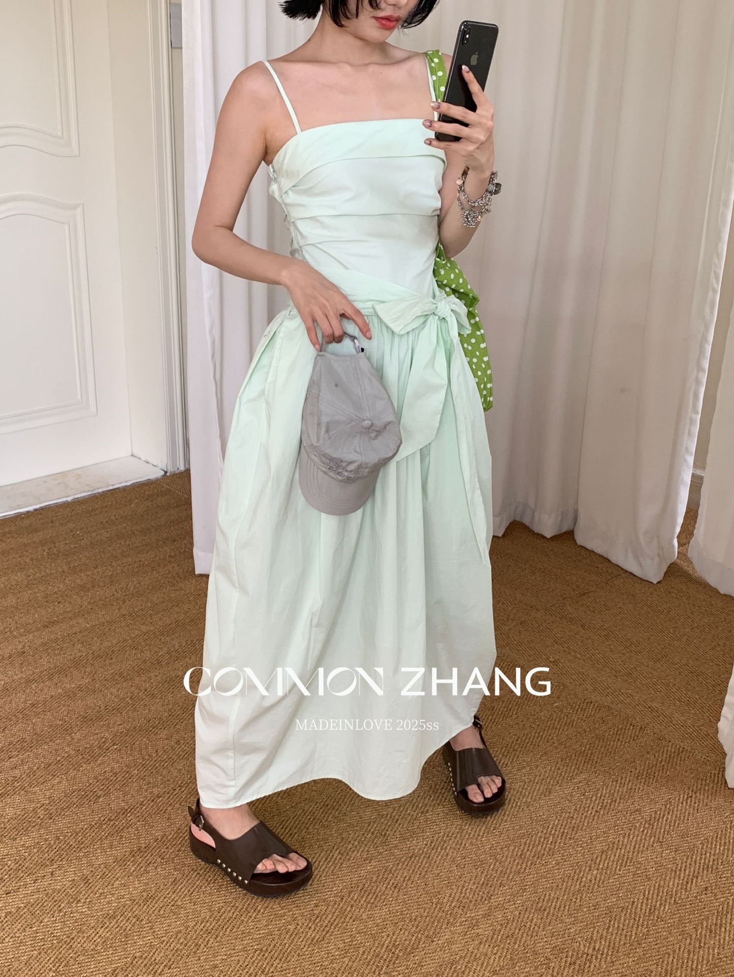 CZ ZHANG Summer Multi-color mint Mamba style lace-up waist-cinching and slimming halter flower bud dress for women B26925 pic 37