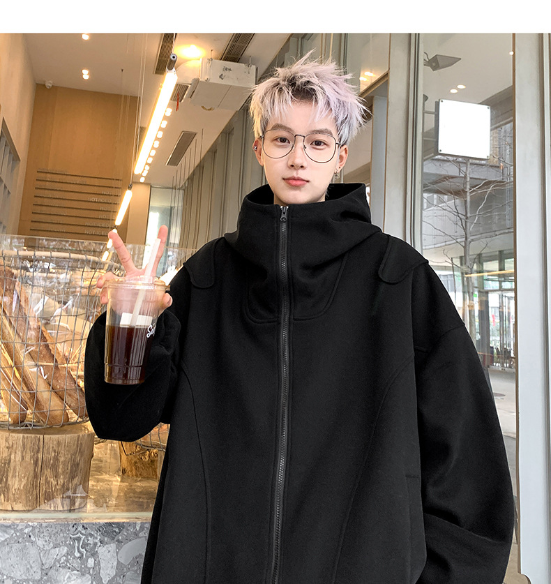 白色开衫卫衣男款2024春秋新款高级感痞帅美式重磅宽松连帽衫外套详情16