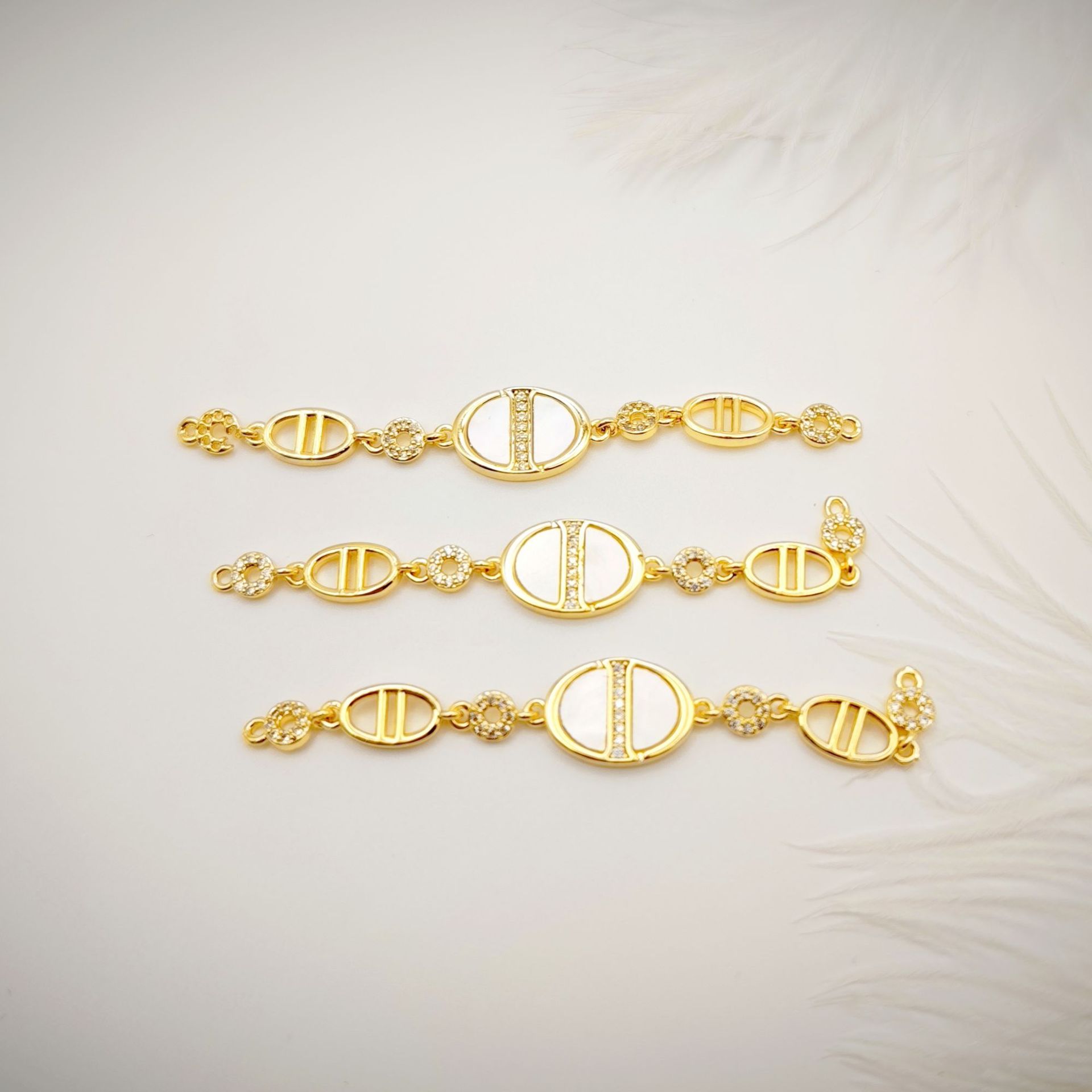 High-end 18k white gold color-preserving inlaid zircon leaf geometric diy handcrafted long chain bracelet necklace accessory pic 5