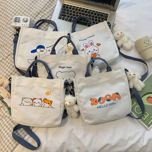 Summer new canvas bag for women, Korean-style teenage girl single-shoulder bag, ins crossbody small square bag, cute girl bag pic 3