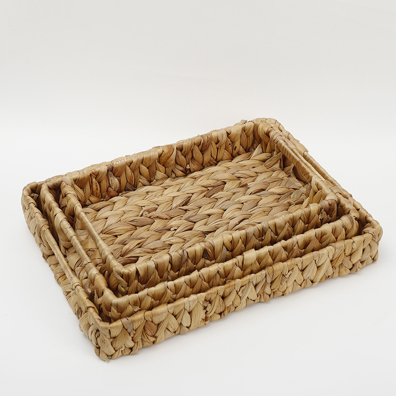 Wholesale of new water hyacinth straw woven storage baskets, household desktop trays, snack and bread storage baskets, and toy storage boxes pic 7