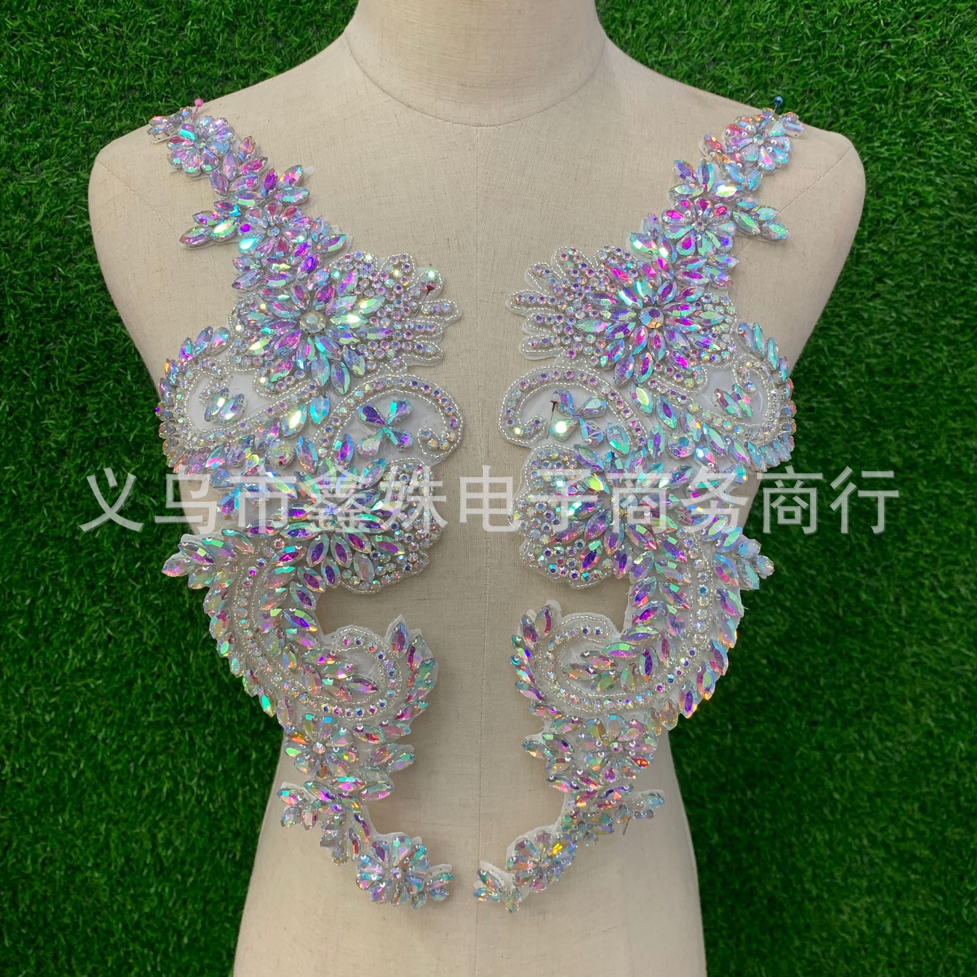 diy golden AB wedding dress, crystal glass decals and diamond patterns pic 2