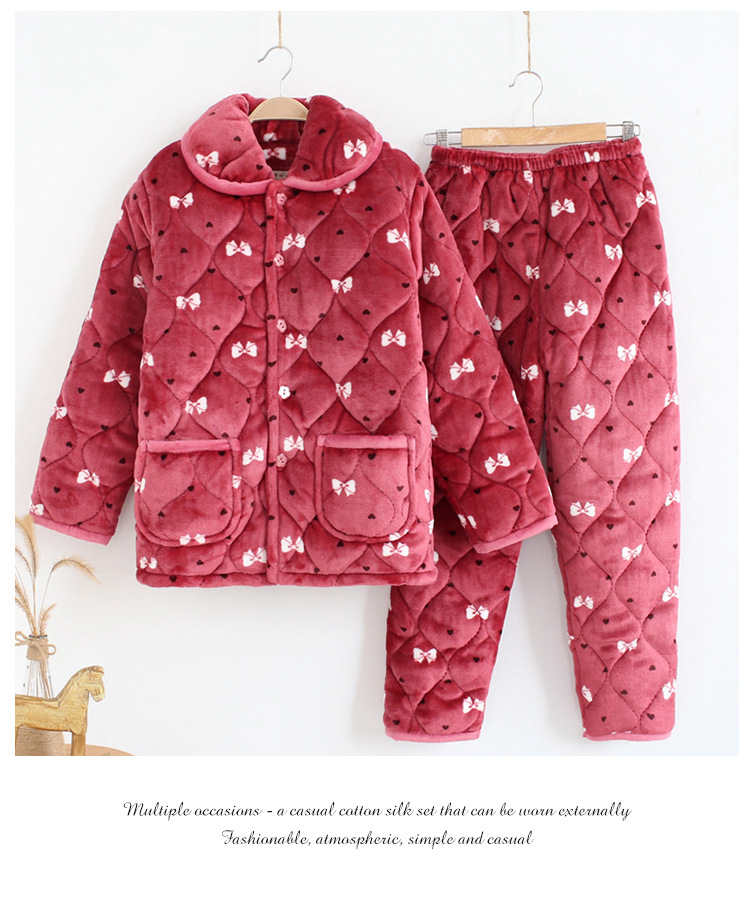 中老年妈妈冬季睡衣女三层加绒加厚夹棉珊瑚绒保暖家居服外穿套装详情32