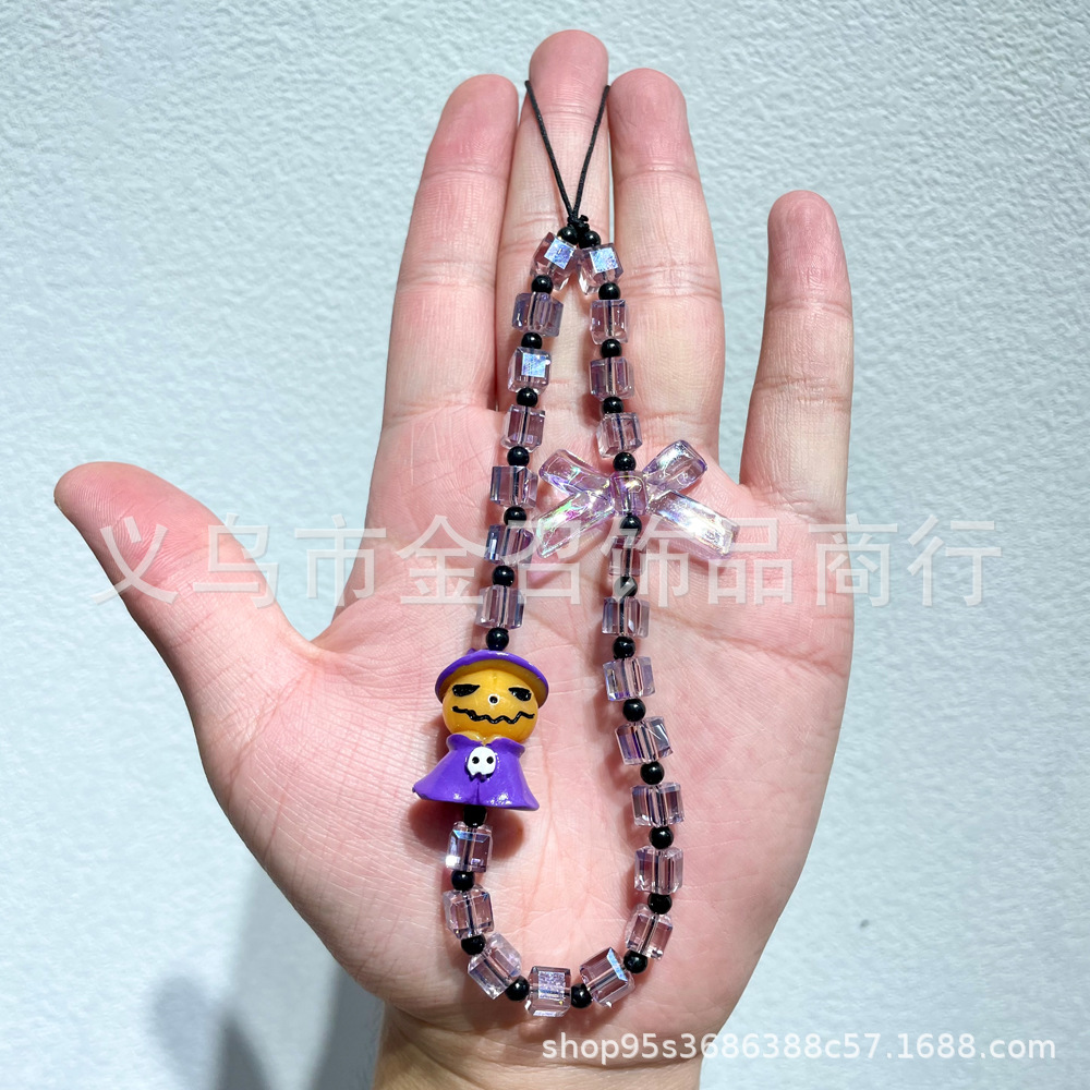 Halloween ins mobile phone chain Pumpkin ghost Skull Ghost face hand-painted mobile phone pendant, beaded keychain pendant pic 7