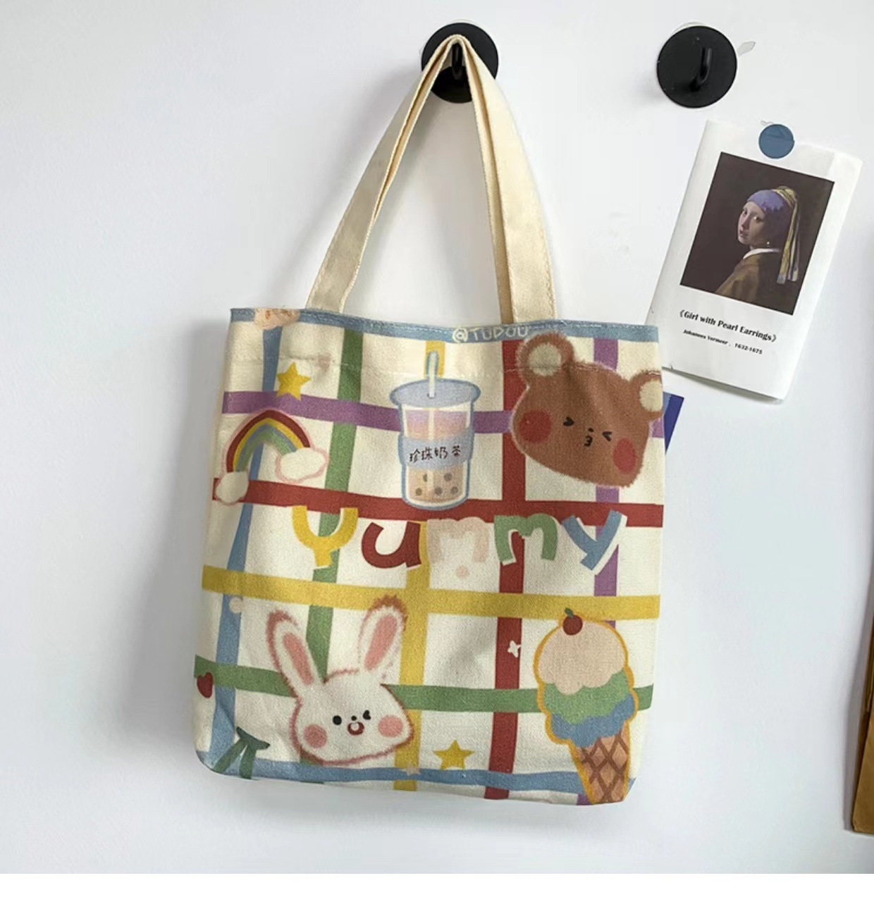This cartoon and cute ins-style portable and artistic handbag is a must-have for shopping and strolling pic 10