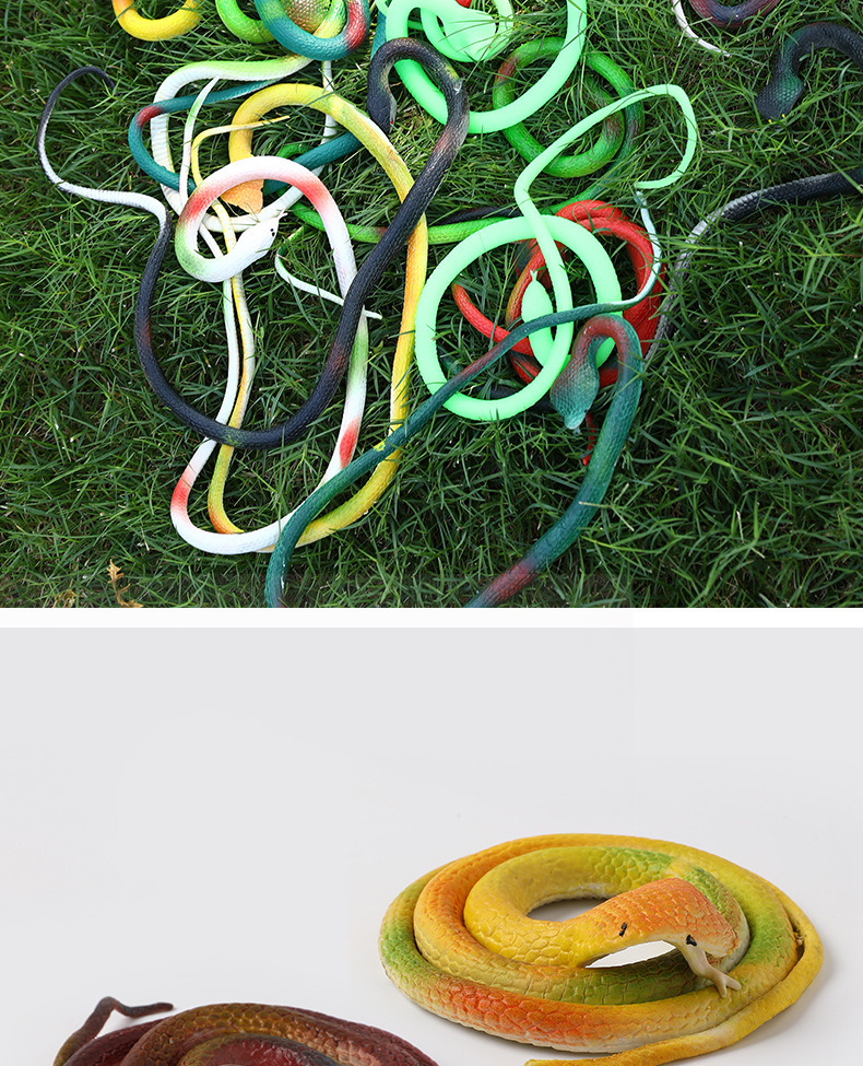 Factory wholesale 68cm eco-friendly rubber snake prank toys, soft rubber fake snakes, Halloween prank toy snakes pic 59