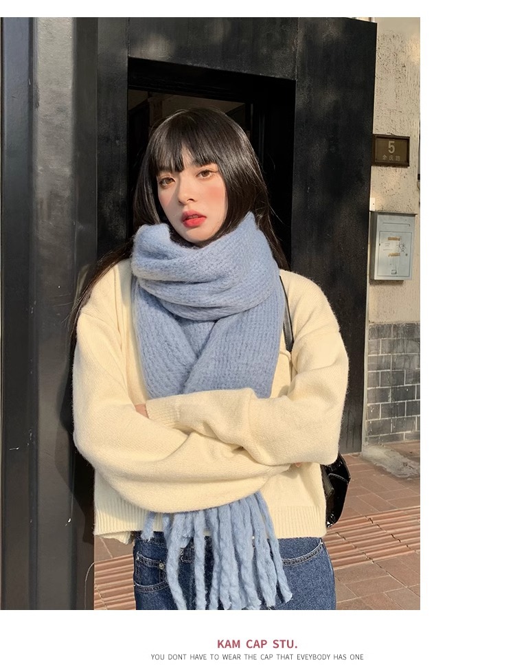 韩版纯色针织毛线围巾女秋冬季保暖ins学生软妹情侣款百搭围脖男详情6