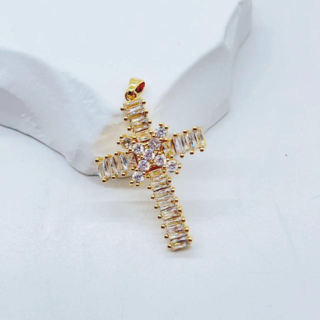 Cross-border European and American copper zircon cross color micro-inlaid pendant jewelry accessories DIY handmade necklace earrings pendant pic 3