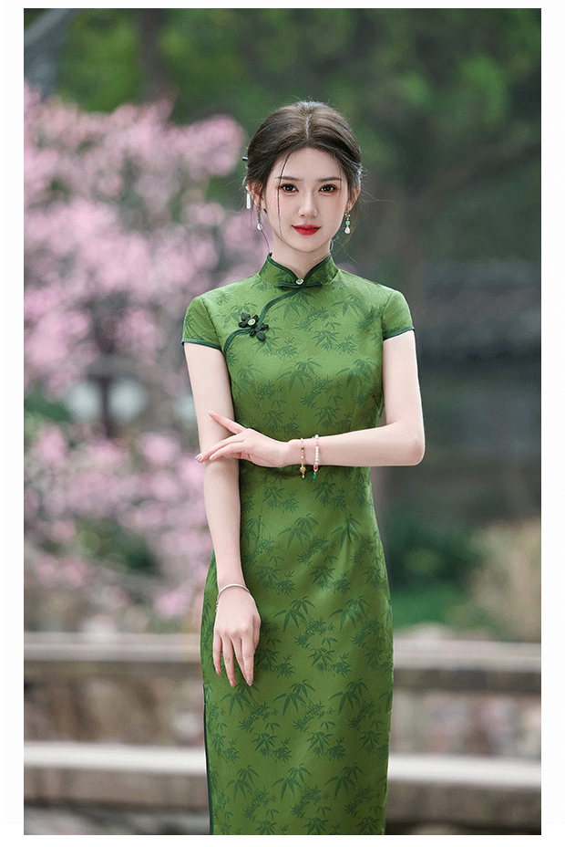 国潮绿色送考旗袍2025年夏季新款改良版日常年轻款少女绝美修身中国风详情8