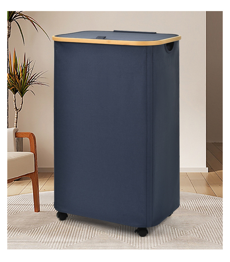 Cross-border Japanese-style bamboo dirty clothes basket with inner bag and covered storage frame, large dirty clothes storage basket for bathroom pic 16