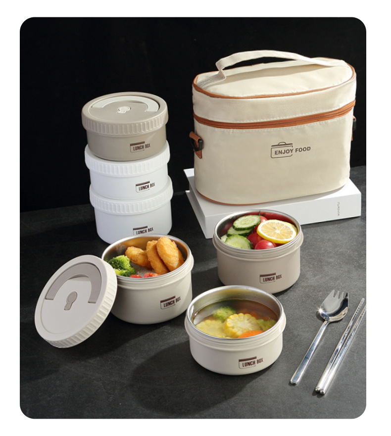 New 316 stainless steel insulated lunch box, sealed round bento box, portable lunch box for office workers and students to bring meals pic 16