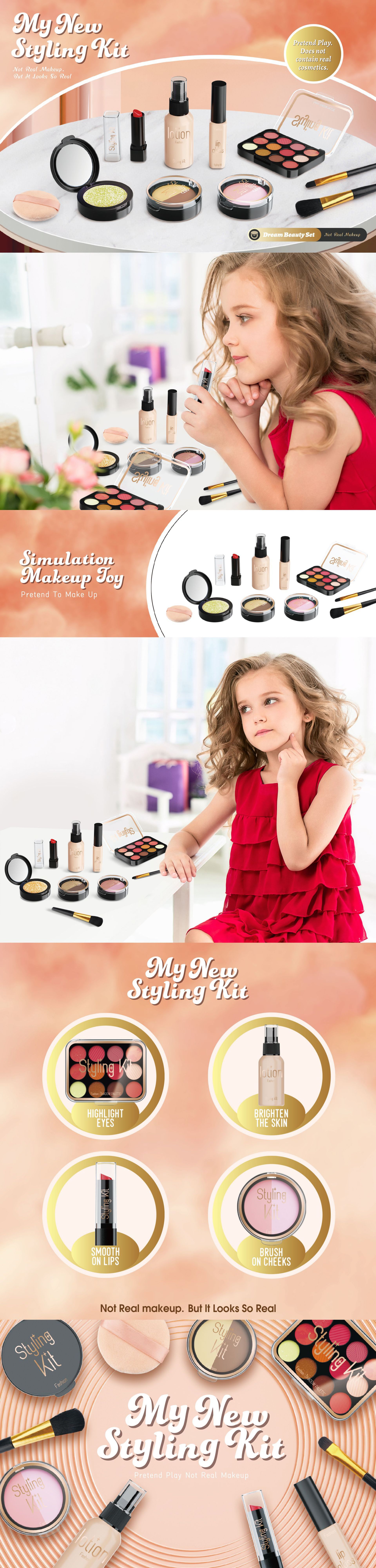 跨境亚马逊儿童过家家仿真化妆玩具女孩彩妆套装不可涂抹带收纳盒详情5