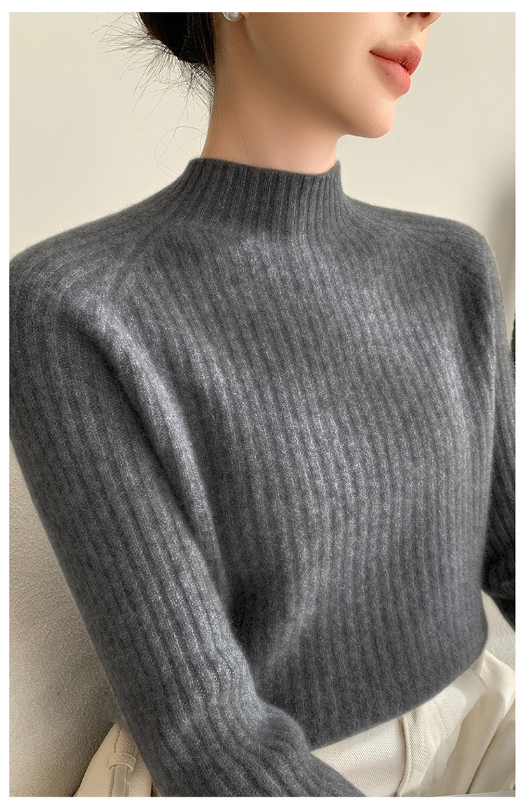 100% cashmere semi-high-neck cashmere sweater for women in autumn and winter, long-sleeved knitted base layer, thick warm sweater for women pic 29