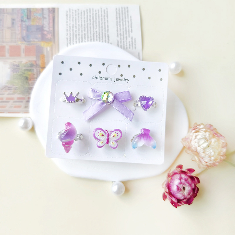 【可以】新品可爱公主宝石戒指女童可调节戒指玩具儿童戒指套装详情8