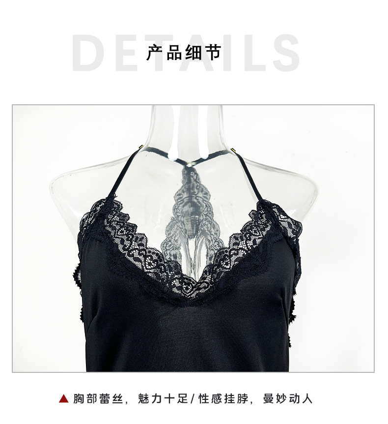 Feiyun Foreign Trade Sexy backless Pure Slimming pajamas Lace Solid Color milk Silk halter Dress Home Wear 589 pic 7