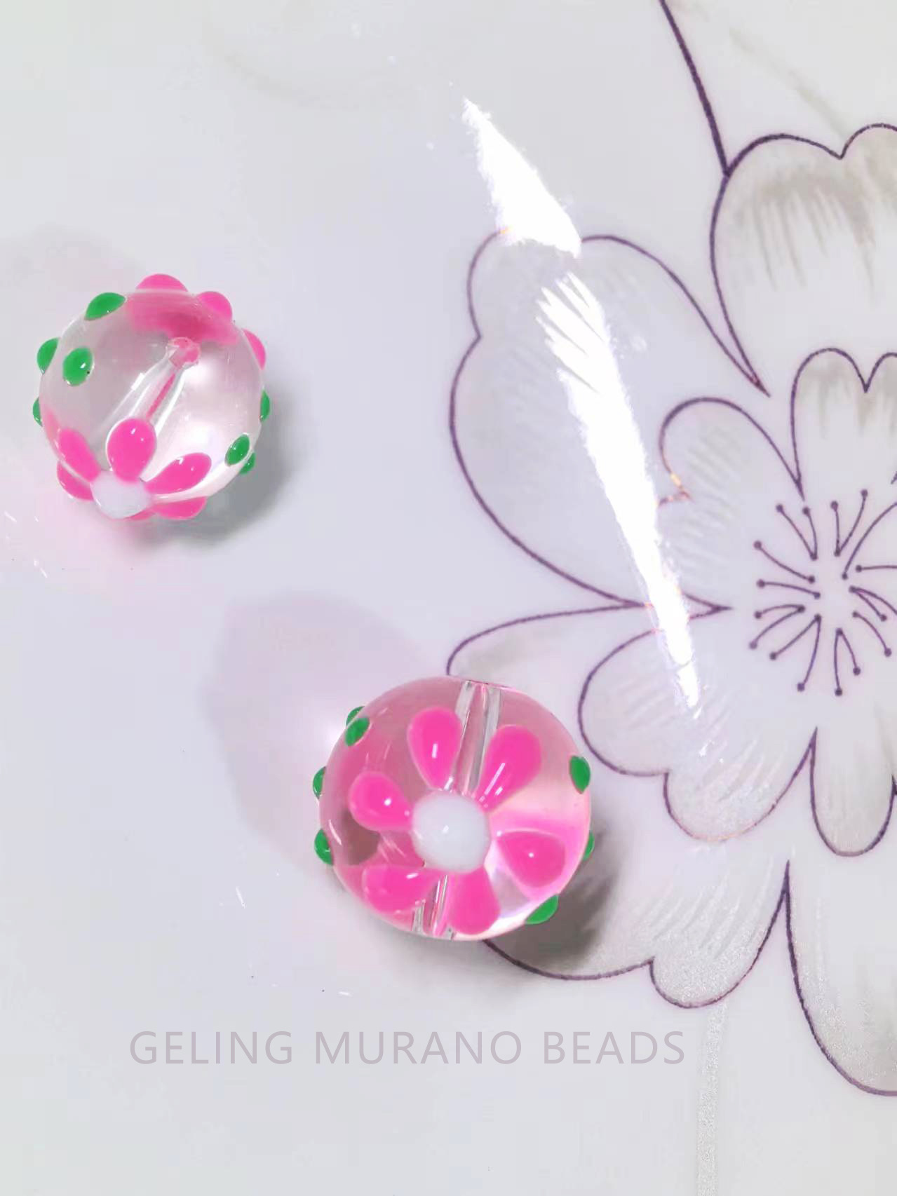 手绘趣味滴油琉璃散珠花朵 手工DIY串珠手链耳环项链饰品配件批发详情9