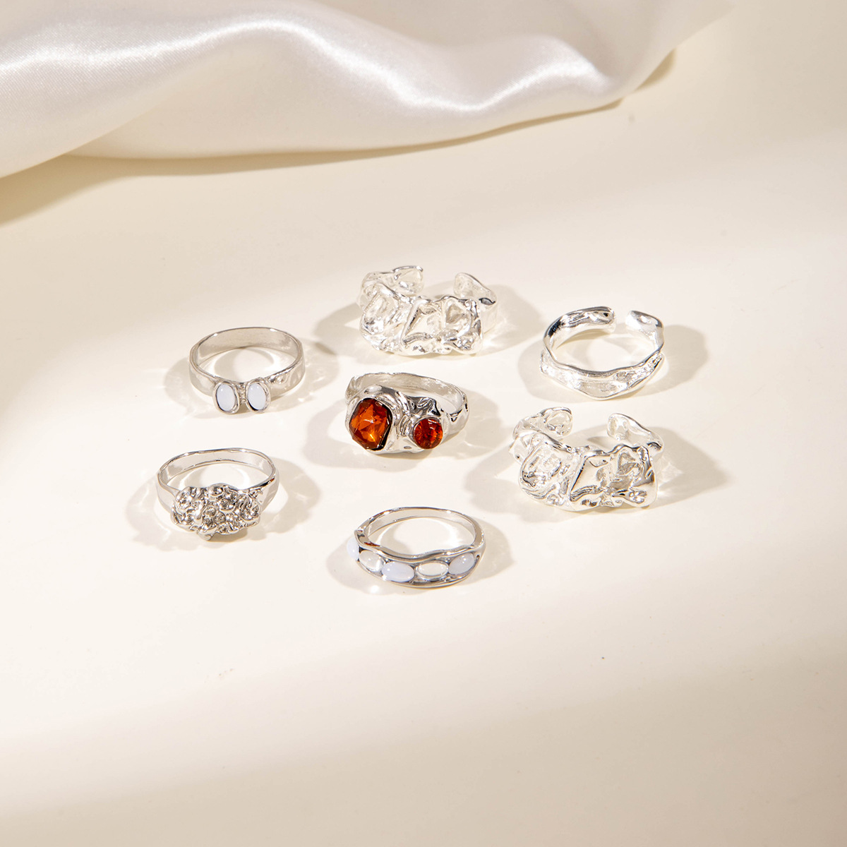 欧美跨境几何时尚复古合金指环饰品 不规则镶钻宝石戒指套装女详情9