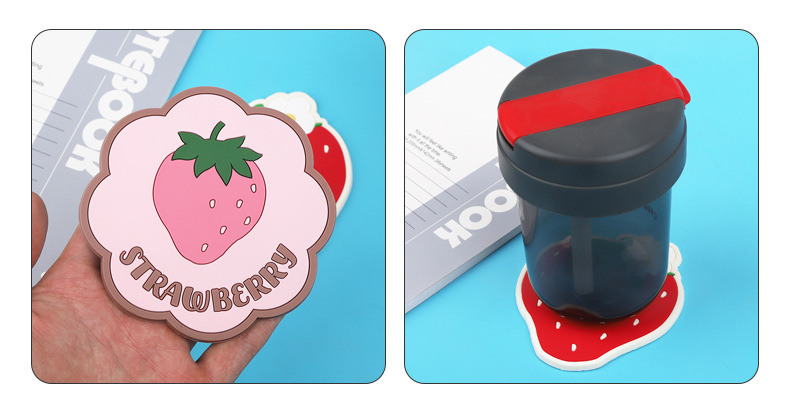 跨境新款pvc草莓餐垫 可爱卡通儿童防滑防烫硅胶杯垫隔热锅垫现货详情6