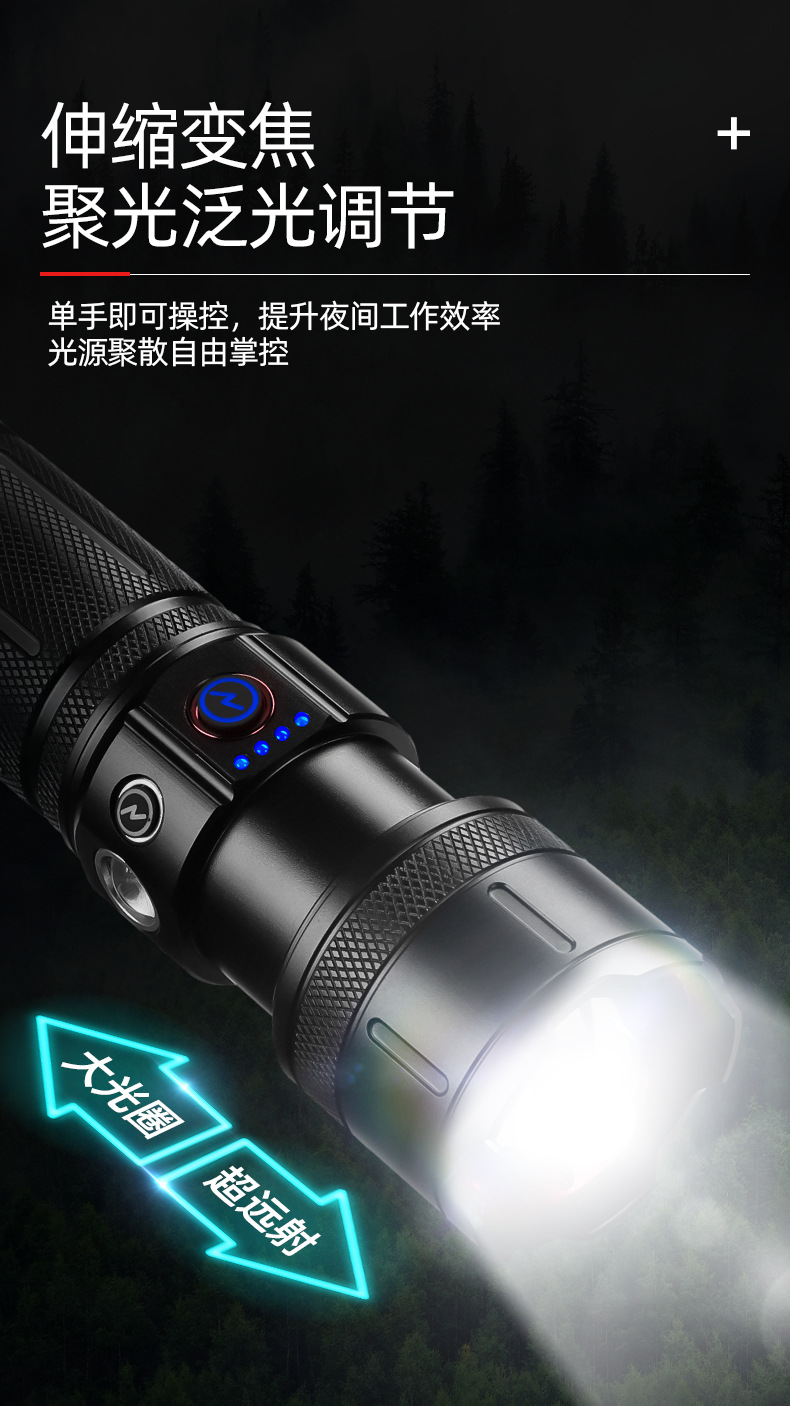 New cross-border multi-functional outdoor white laser flashlight with charging capacity display output LED emergency strong light flashlight pic 9