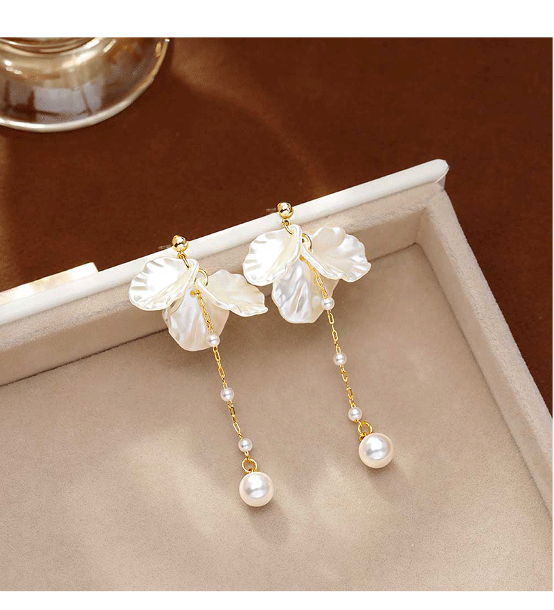 Hyacinth925 agujas de plata premium sense concha pétalos de perlas pendientes coreanos dulce temperamento orejeras largas borlas pendientes pic 9