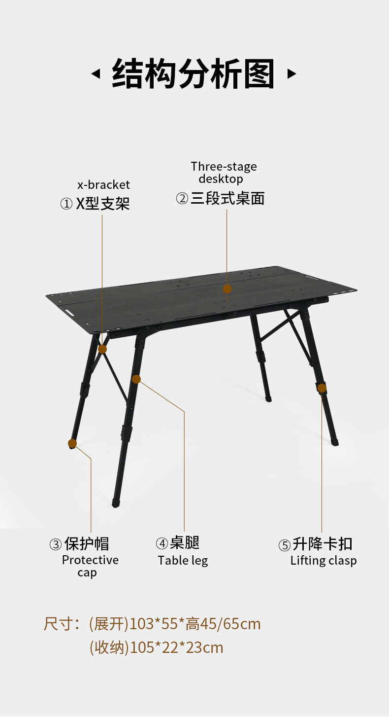 升级款三片战术桌折叠桌户外用品露营桌椅月亮椅老人用详情14