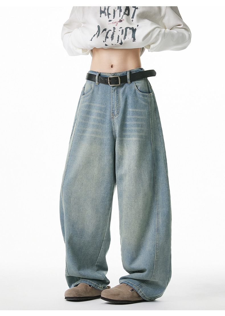 廓形宽松洗水牛仔裤男春夏新款侧边分割设计萝卜裤美式复古长裤子详情12