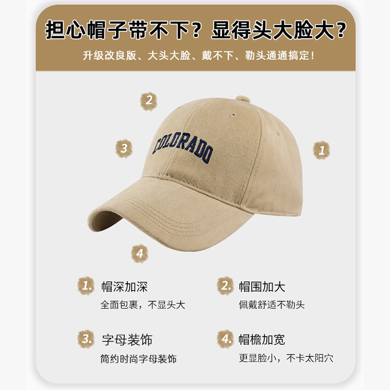 2024 New oversized baseball cap for women, deep top to show off face, small brushed cotton baseball cap, Korean version wide-brimmed cap for men pic 4