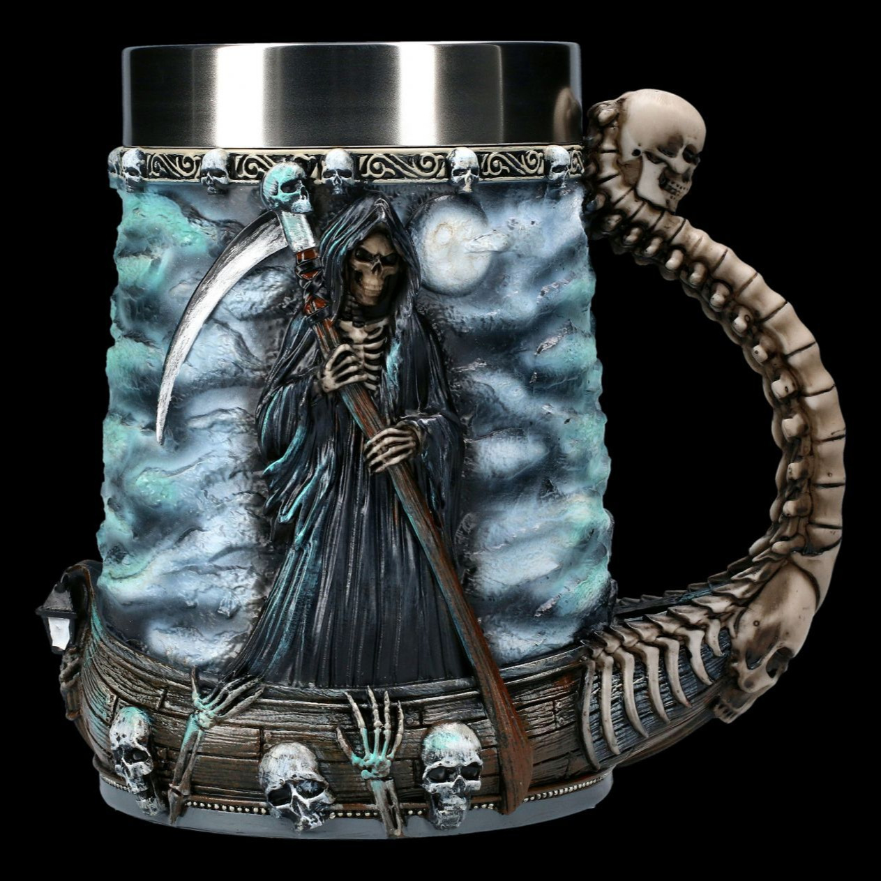 Cross-border new Halloween skeleton mug, stainless steel Death God Coffee Beer mug, personalized and creative skull-shaped wine glass pic 7