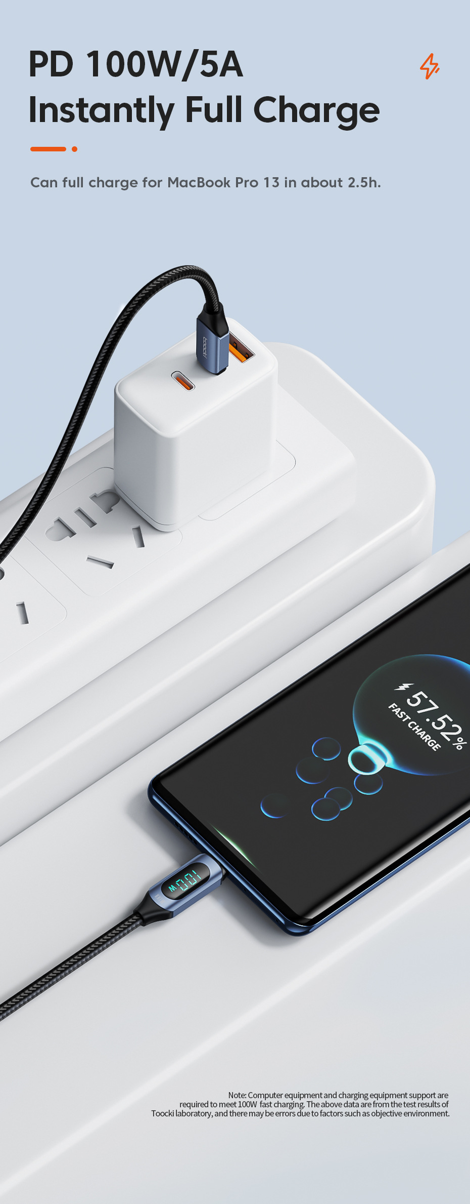 ToockiPD100W fast charging digital display data cable is suitable for charging digital devices of Huawei and iPhone 15 mobile phones and tablets pic 3