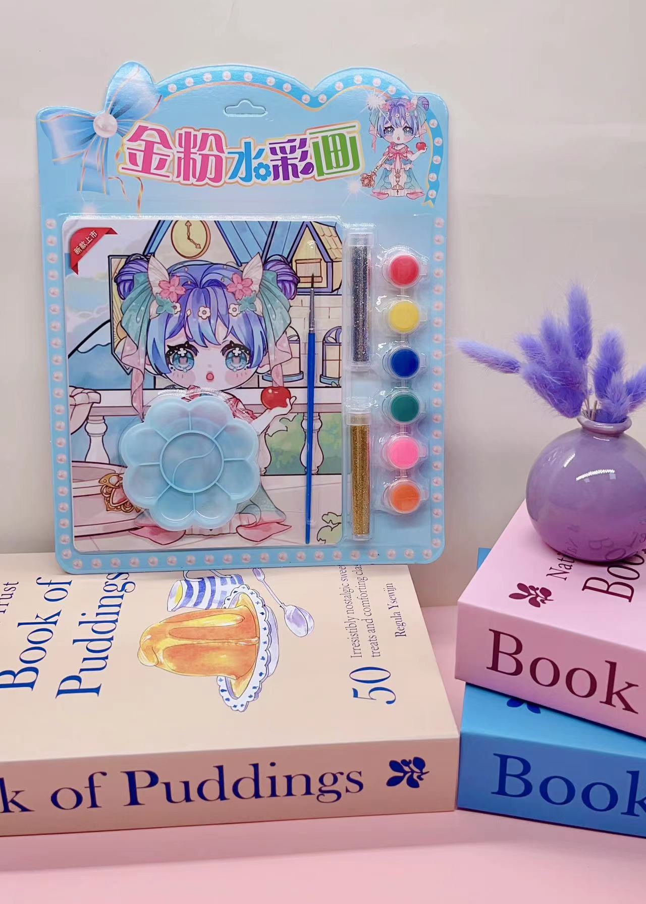 批发儿童彩妆贴画DIY填色涂鸦化妆贴画彩画彩铅钻贴6只笔一卡4张详情22