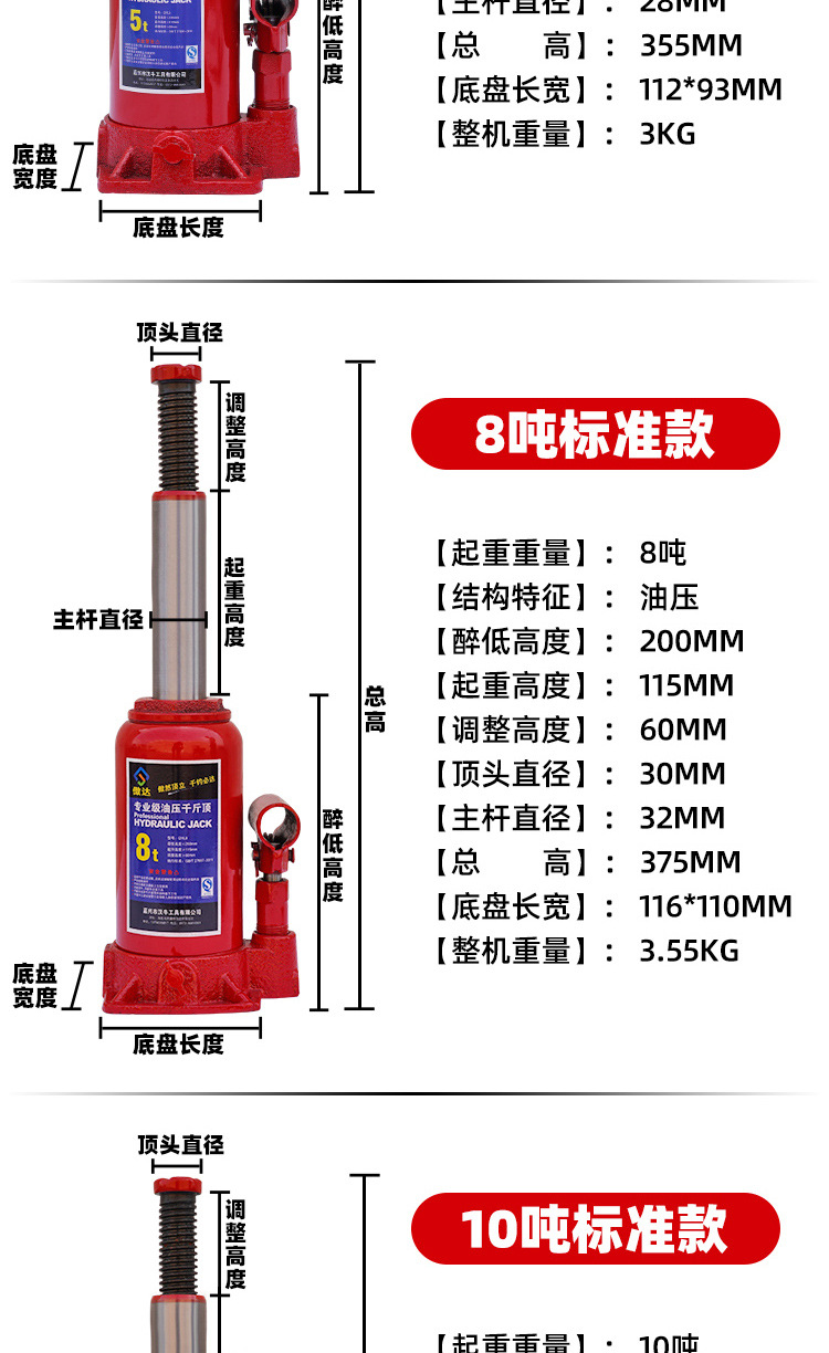 Hydraulic vertical 5-ton, 8-ton, 32-ton hydraulic 16-ton, 20-ton, 50t hand-cranked car jacks pic 10