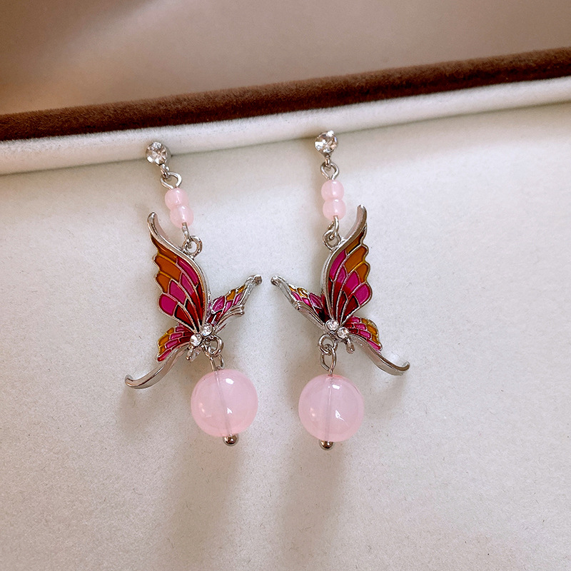 银针滴油蝴蝶树脂圆形耳钉甜美气质高级感耳环森系小清新耳饰批发详情5