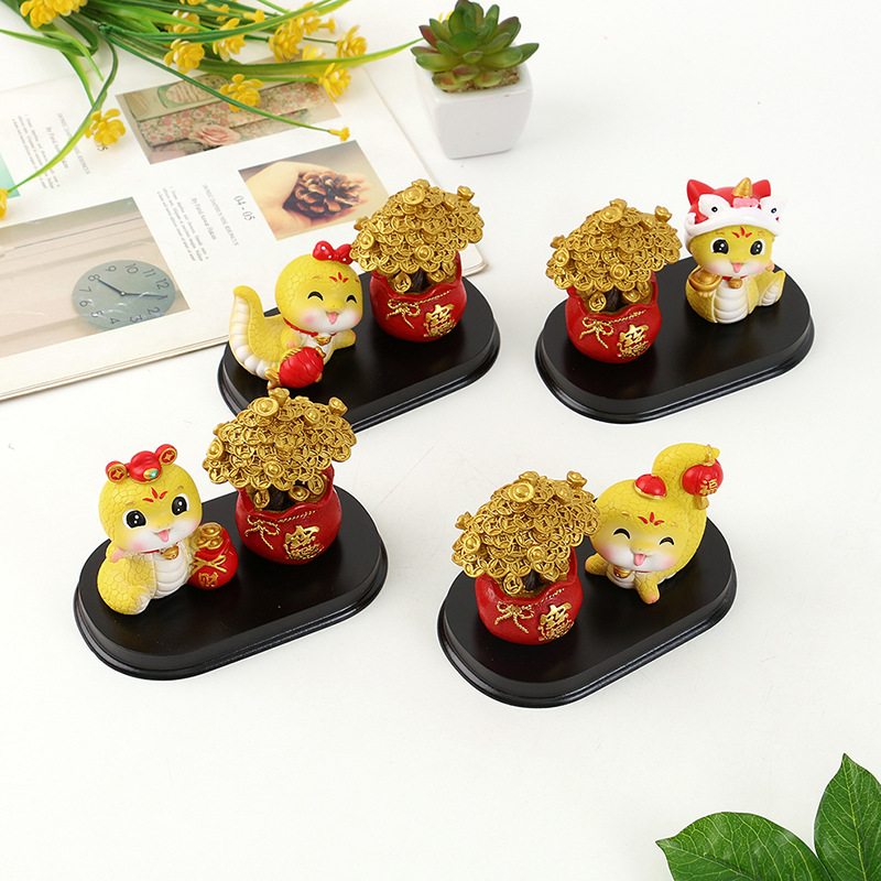 跨境树脂工艺品新年福袋钱袋摇钱树金钱发财树生肖蛇摆件客厅家居详情2