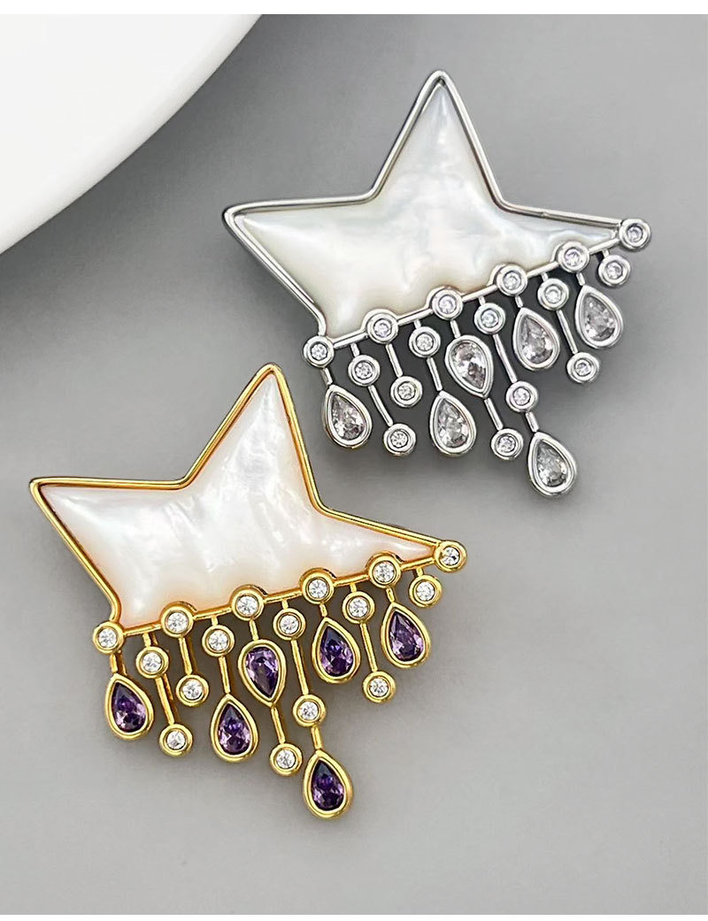 Original design natural mother-of-pearl star raindrop brooch, fashionable, light luxury, dynamic design, delicate and versatile brooch pic 19