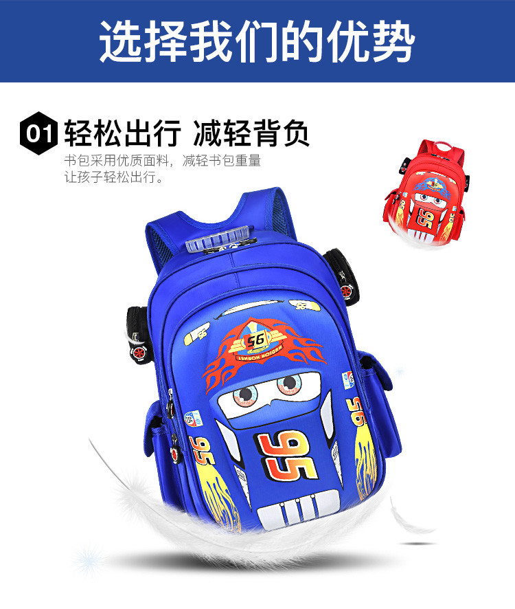 外贸批发3D小学生书包男孩 大容量儿童卡通汽车双肩包汽车幼儿园详情3