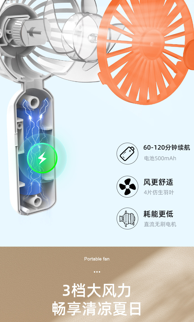夏季挂脖风扇USB充电懒人便捷式无叶小风扇户外运动挂脖子小风扇详情34