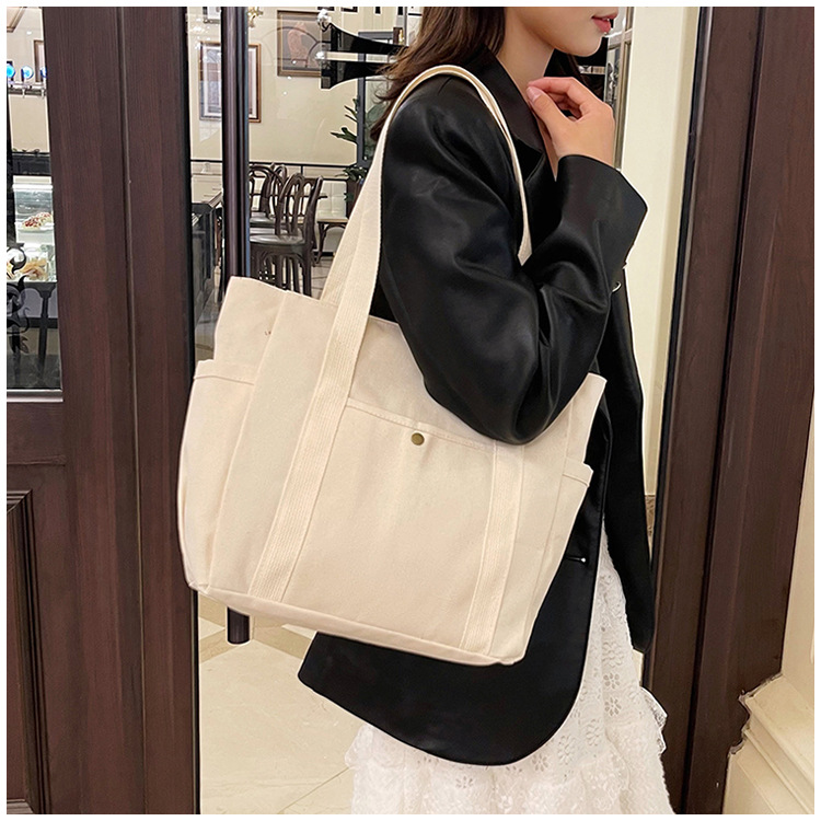 大容量托特帆布包上班外出高颜值通勤百搭文艺学生装书单肩布袋包详情21