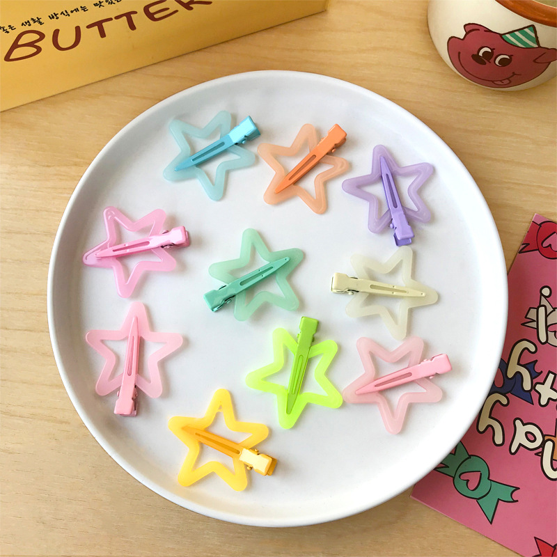 New cute candy-colored five-pointed star duckbill clip for children, fashionable and versatile side bangs, hairpin and hair accessory pic 2