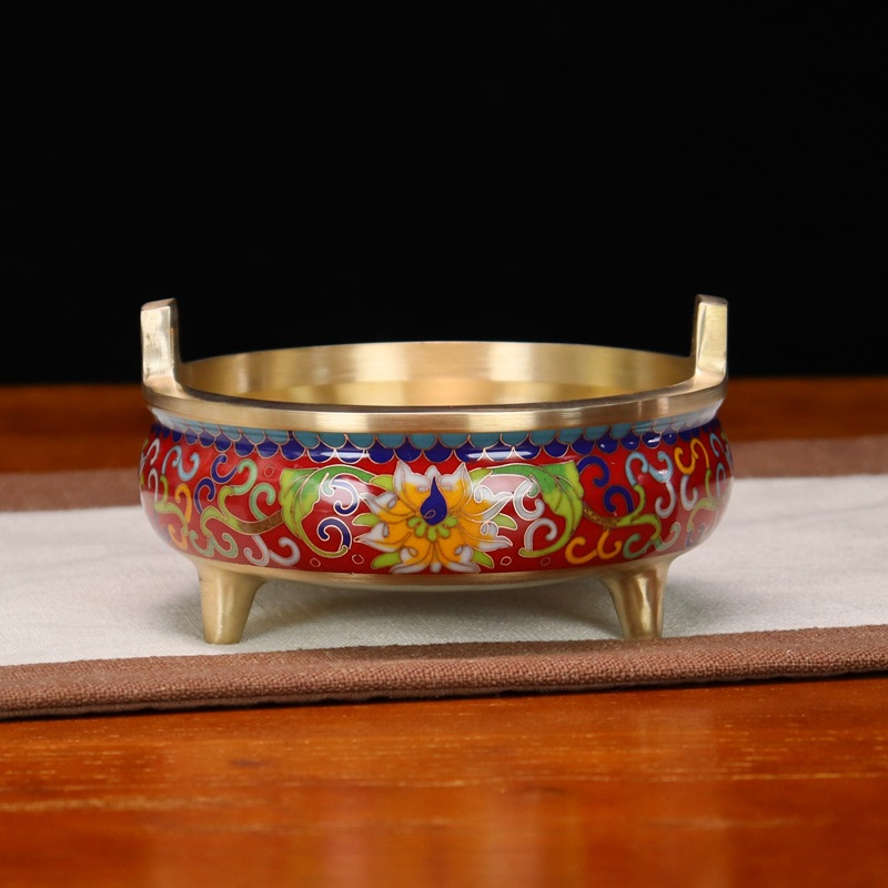 Wholesale of cloisonne incense burners and Buddhist utensils in stock. Traditional cast copper cloisonne low-temperature enamel antique straight ear burners pic 14