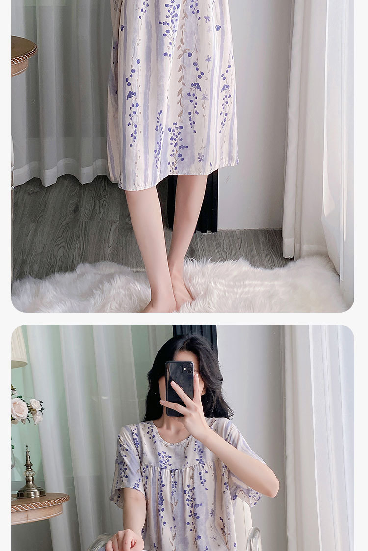 Summer cotton silk belt cushioned nightgown for middle-aged women, short sleeves for mothers, 45-piece artificial cotton home wear, pajama skirt pic 29