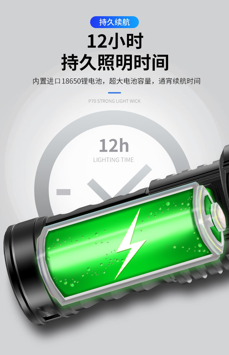 LED high-intensity flashlight, high-brightness long-range electric display COB side light, emergency light, portable searchlight, outdoor camping light pic 12