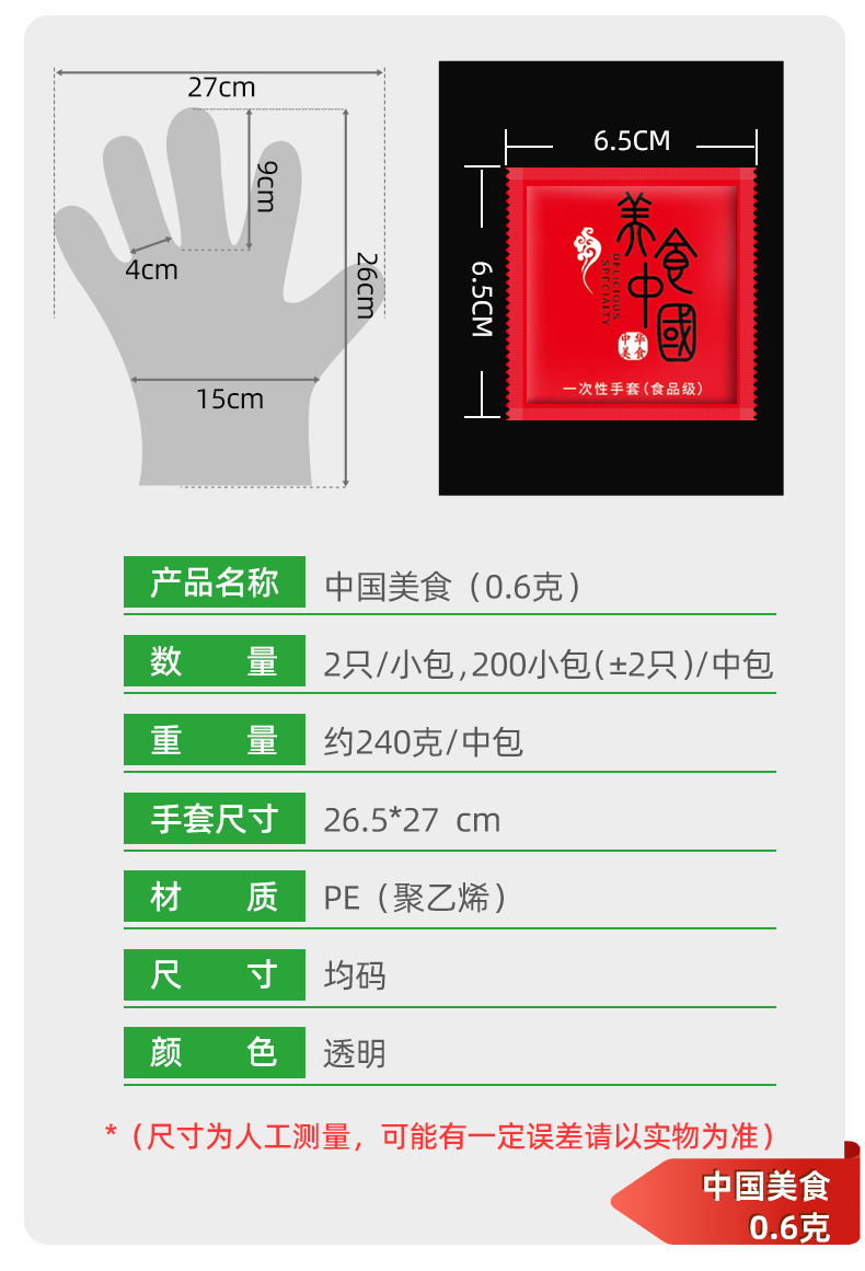 一次性手套独立包装一包两只食品级餐饮厨房透明塑料pe独包小包详情7