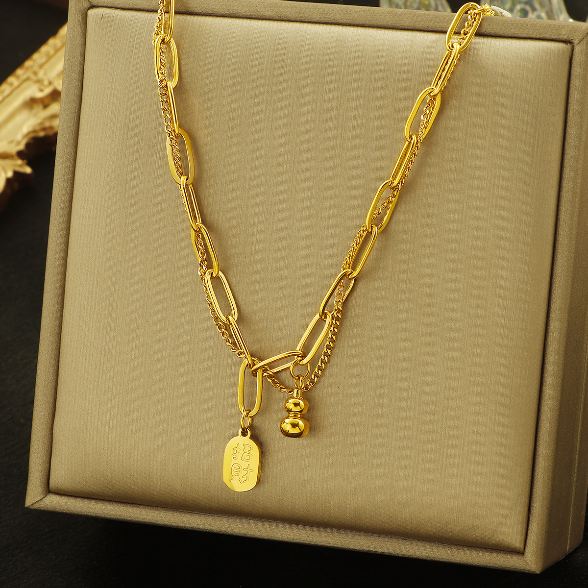 2025年新款爆款双层葫芦招财手链女时尚简约新中式手串钛钢不掉色详情3