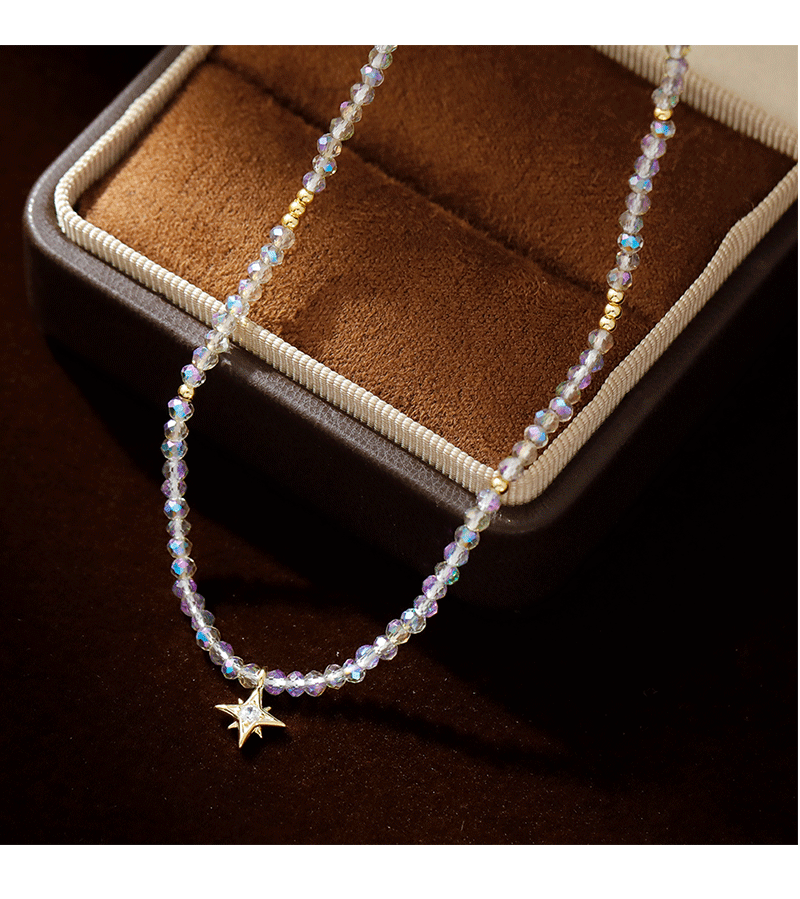 Hyacinth Fresh and delicate crystal bead Bead Octagonal Star necklace with a light luxury, niche and high-end feel 2025 Douyin hit collarbone necklace pic 5