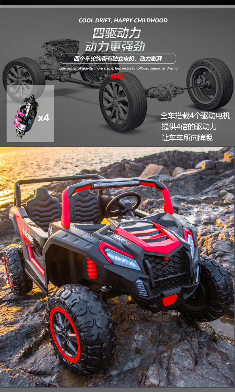 A032儿童电动越野车四轮双座亲子电动车户外男女宝宝自驾四驱版详情5