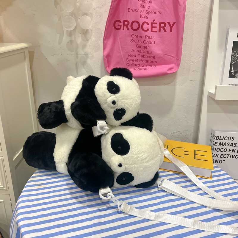 2024新款时尚熊猫双肩包清新甜美可爱卡通毛绒玩具包仿真抱枕背包详情46