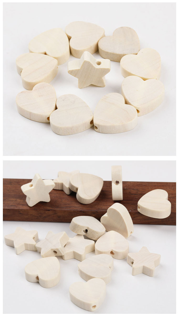 跨境现货原木色木珠子心形木珠五角星荷木珠家居装饰手工diy串珠详情6