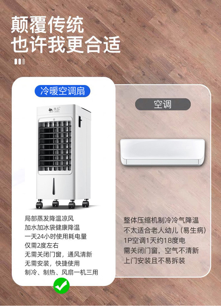 骆驼空调扇冷暖两用取暖器冷风机一体小空调制热制冷风扇降温家用详情8