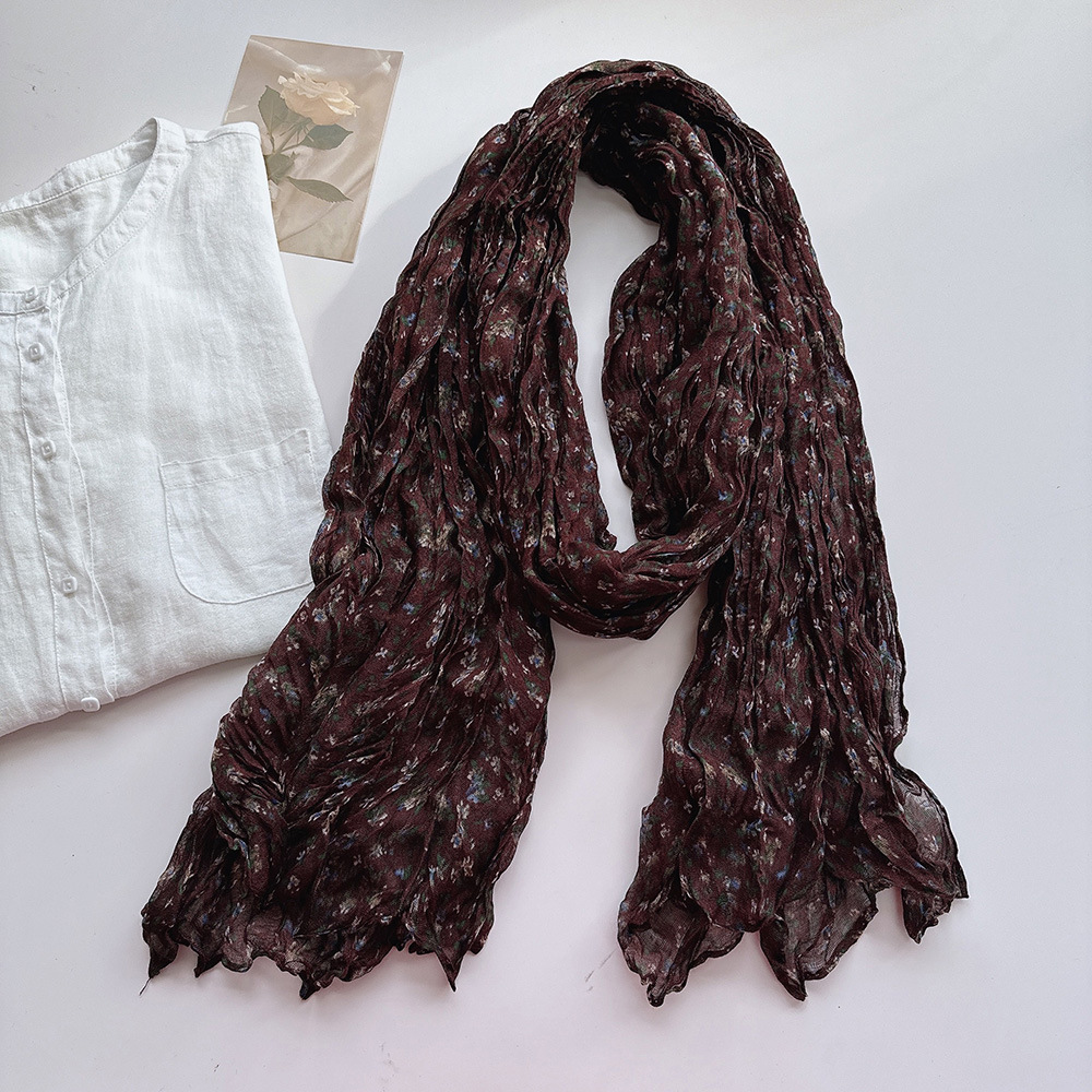 文艺褶皱碎花棉麻围巾女四季柔软复古百搭保暖披肩空调房护脖围巾详情3